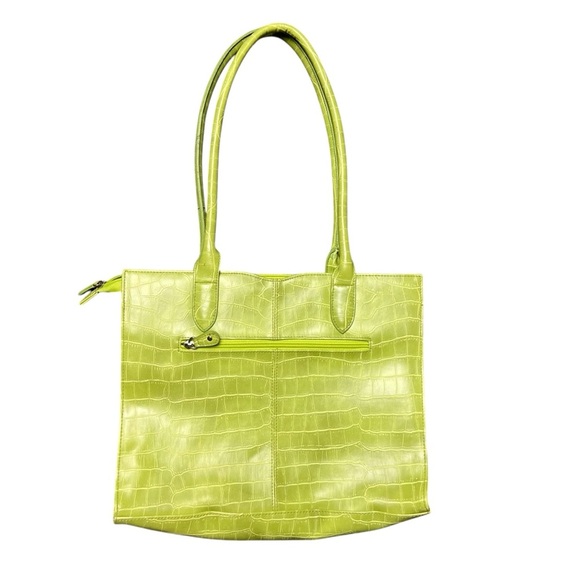 Light Green Croc Embossed Faux Leather Shoulder Bag Essential Tote - Picture 2 of 6